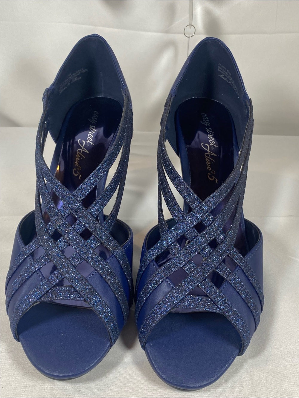 easy street Navy Blue Glitter Strappy Peep-Toe Heels